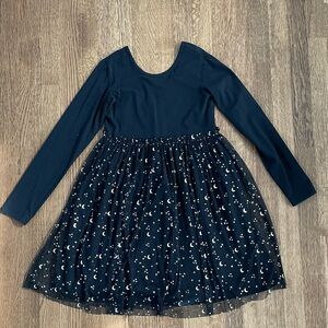 Hanna Andersson Scoop Neck Black Dress with Gold Stars and Moons